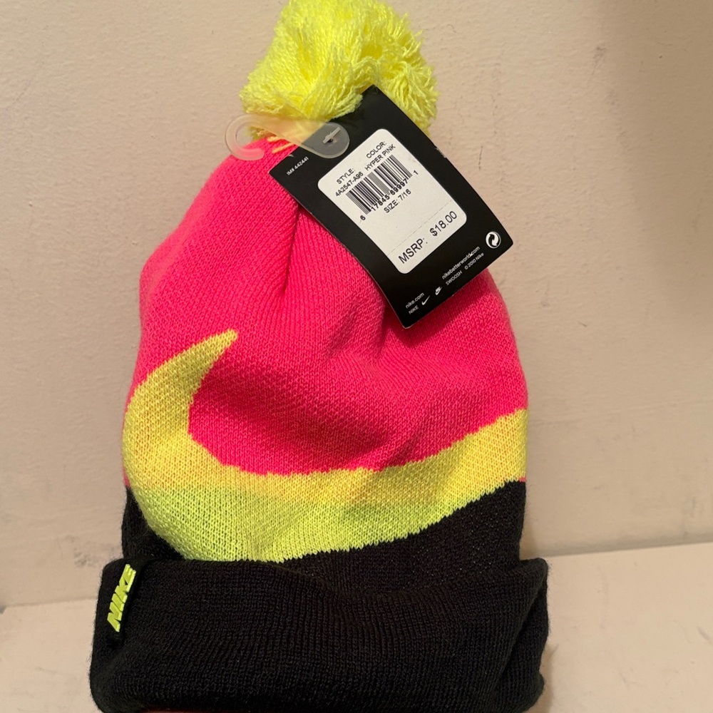 Nike Neon Pink and Yellow Pom Beanie